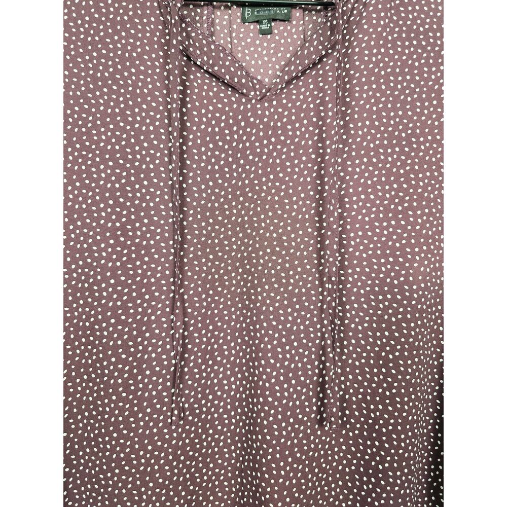 Bobeau Plum Polka Dot Peasant Blouse Tie Neck Boho Top Size XS - Picture 5 of 5